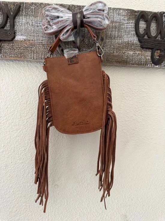NWT Montana West Brown Tooled Fringe Crossbody with Cowhide Accent - Picture 5 of 7